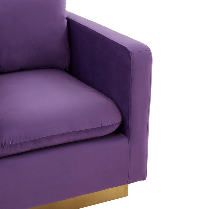 LeisureMod Nervo Velvet Accent Armchair With Gold Frame, Beige