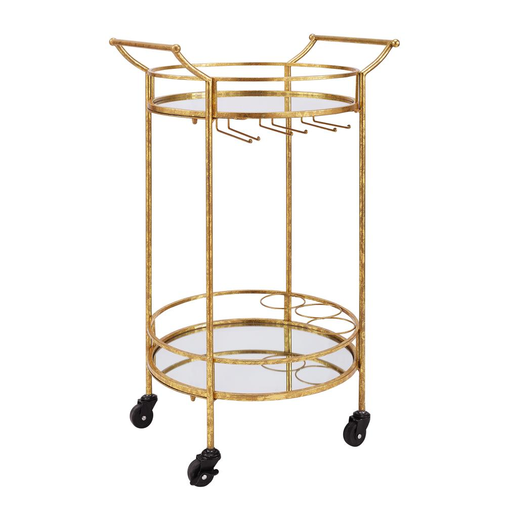 Linon Round Gold Metal Bar Cart