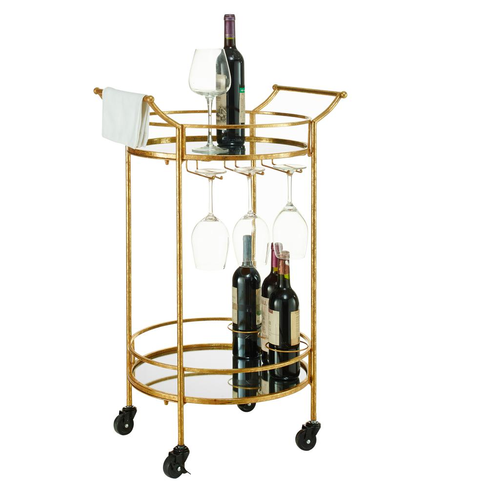 Linon Round Gold Metal Bar Cart