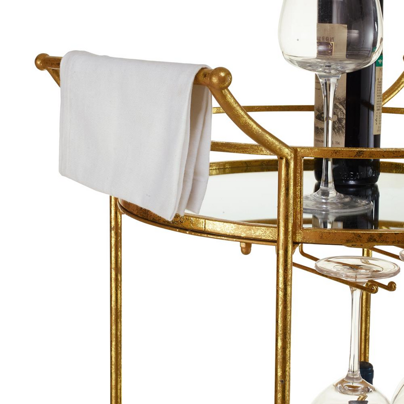 Linon Round Gold Metal Bar Cart