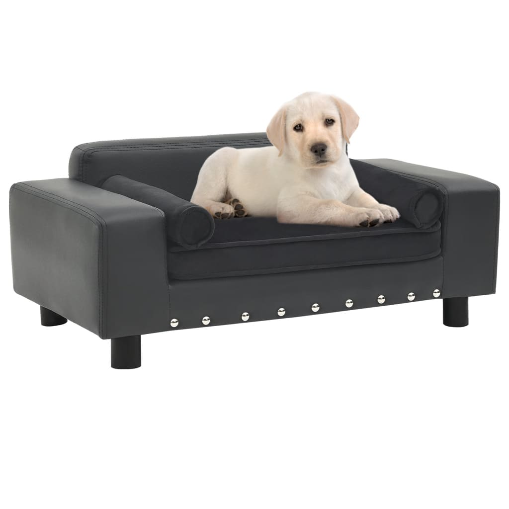 vidaXL Dog Sofa Dark Gray 31.9"x16.9"x12.2" Plush and Faux Leather