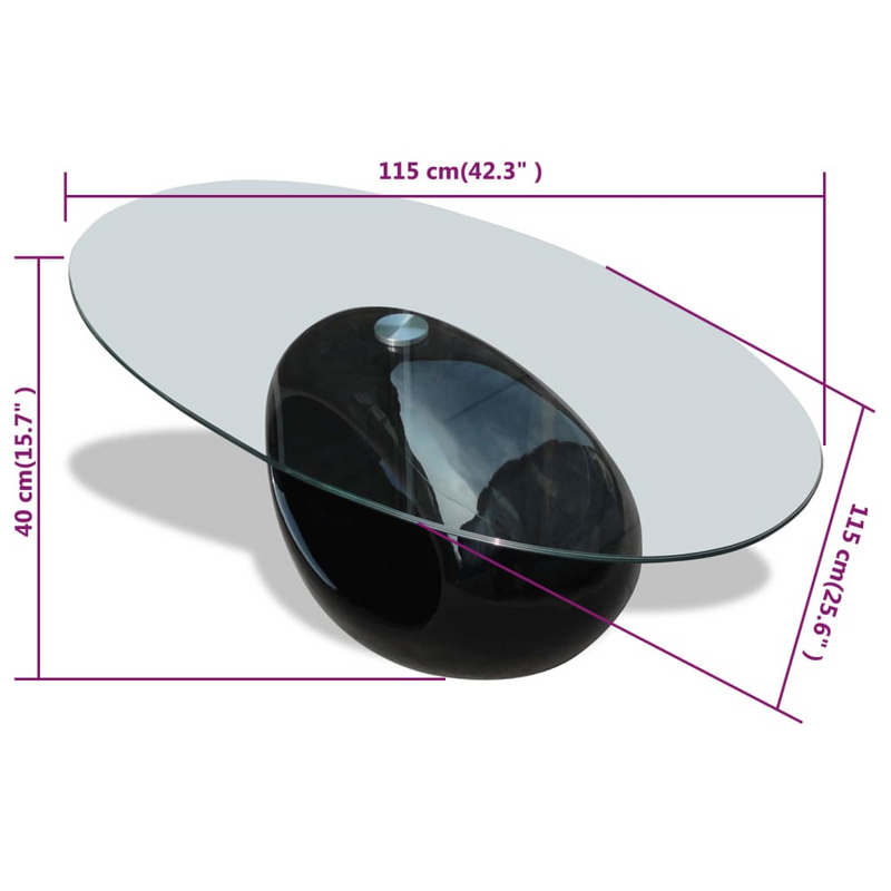 vidaXL Coffee Table with Oval Glass Top High Gloss Black