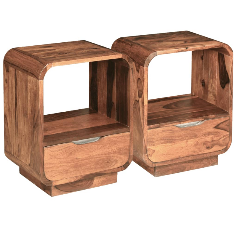 vidaXL Nightstand with Drawer 2 pcs Solid Sheesham Wood 15.7"x11.8"x19.7"