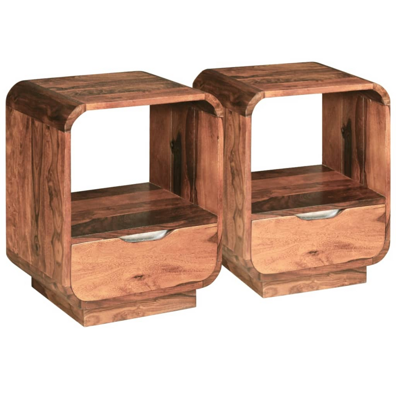 vidaXL Nightstand with Drawer 2 pcs Solid Sheesham Wood 15.7"x11.8"x19.7"