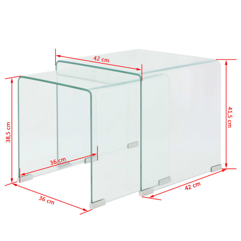 vidaXL Two Piece Nesting Table Set Tempered Glass Clear