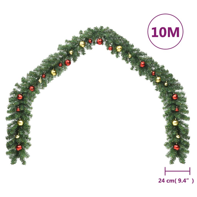 Christmas Garland Decorated with Gold/Red Baubles