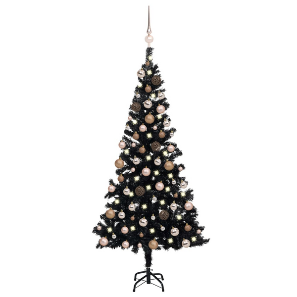 Artificial Pre-lit Black Christmas Tree with Rose Gold Ball Set
