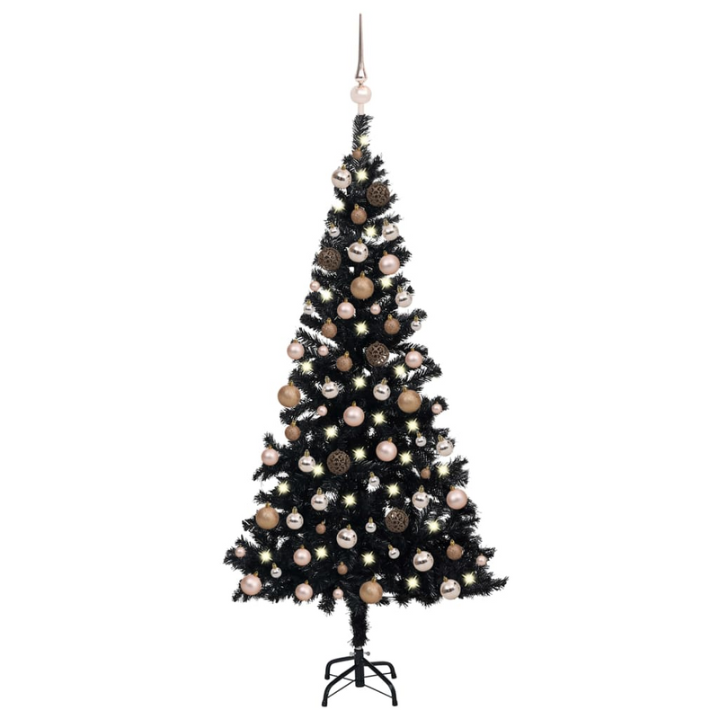 Artificial Pre-lit Black Christmas Tree with Rose Gold Ball Set