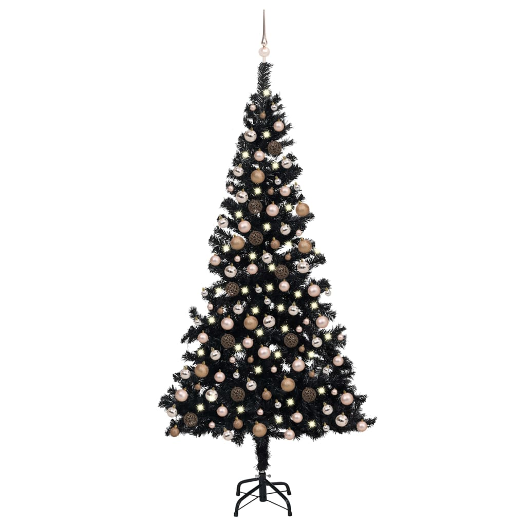 Artificial Pre-lit 94.5" Black Christmas Tree with Rose Gold Ball Ornaments Set