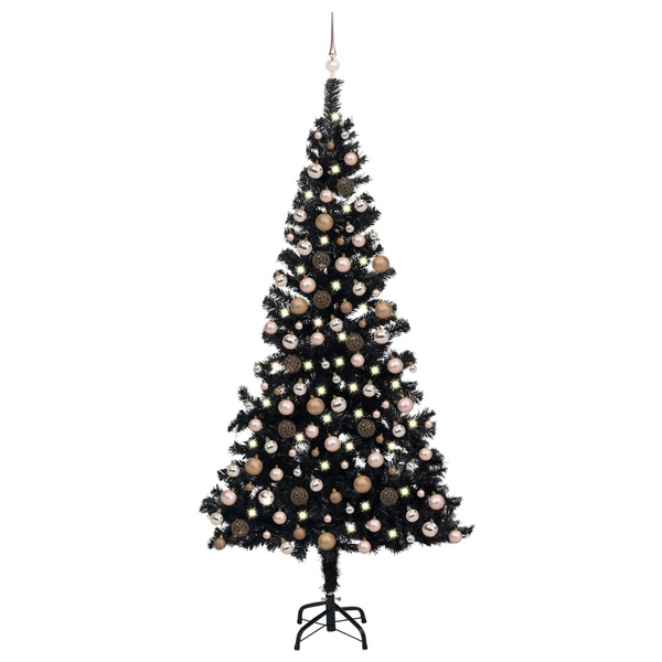 Artificial Pre-lit 94.5" Black Christmas Tree with Rose Gold Ball Ornaments Set