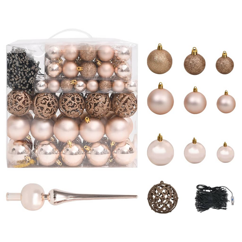 Artificial Pre-lit 94.5" Black Christmas Tree with Rose Gold Ball Ornaments Set