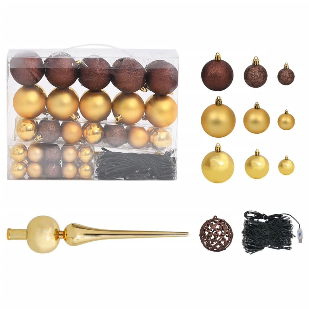 Christmas Garland with LEDs & Gold/Bronze Ball Set