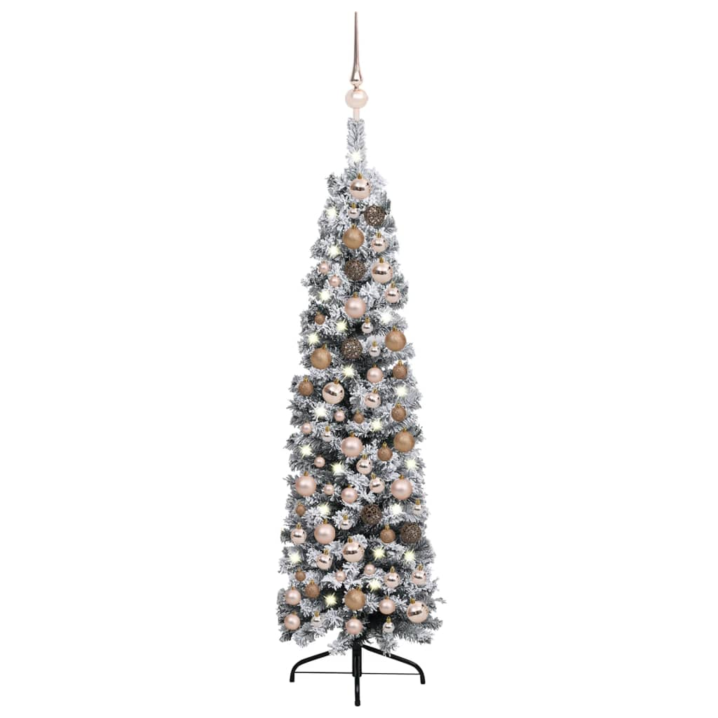 Artificial Pre-lit Slim 59.1" Christmas Tree with Rose Gold Ball Set