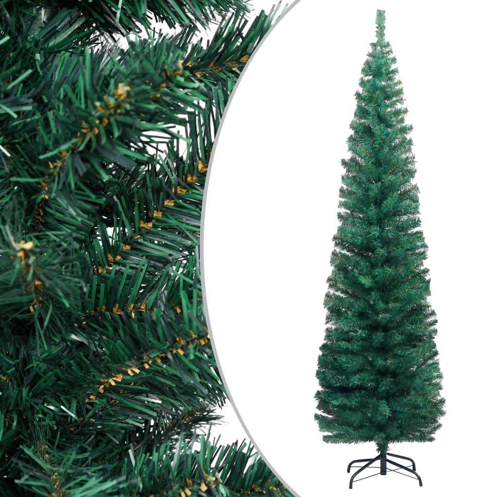 Slim Artificial Pre-lit Christmas 70.9" Tree with Rose Gold Ball Set