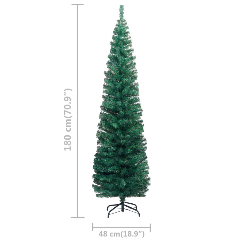 Slim Artificial Pre-lit Christmas 70.9" Tree with Rose Gold Ball Set