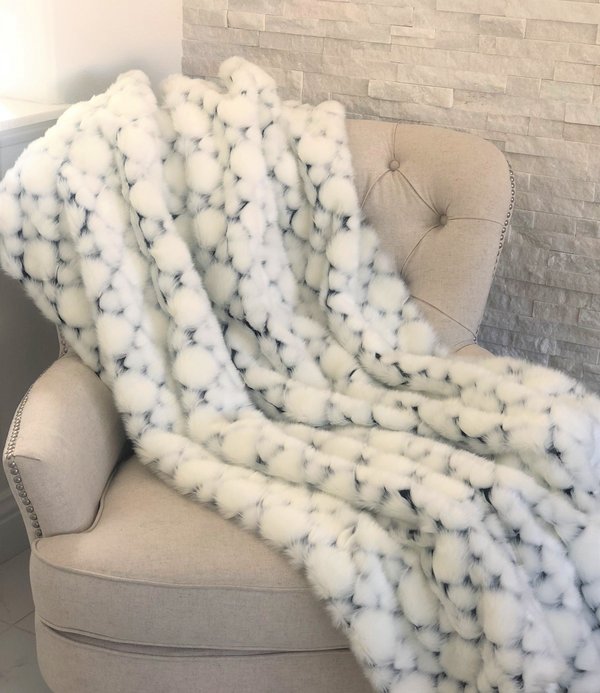 Arctic Snow Elegance White and Black Faux Fur Luxury Throw