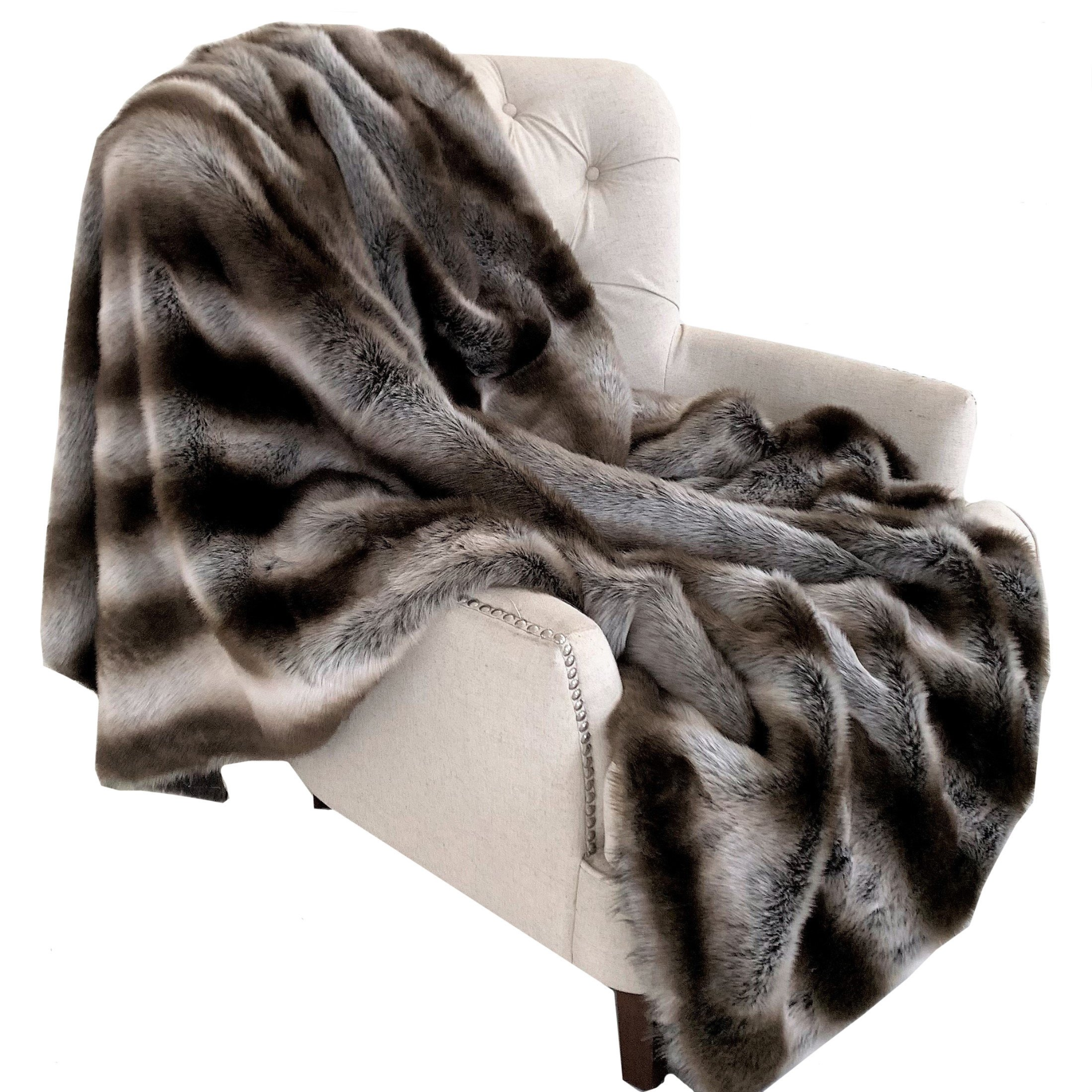 Astral Haven Gray Silver Chinchilla Faux Fur Handmade Luxury Throw
