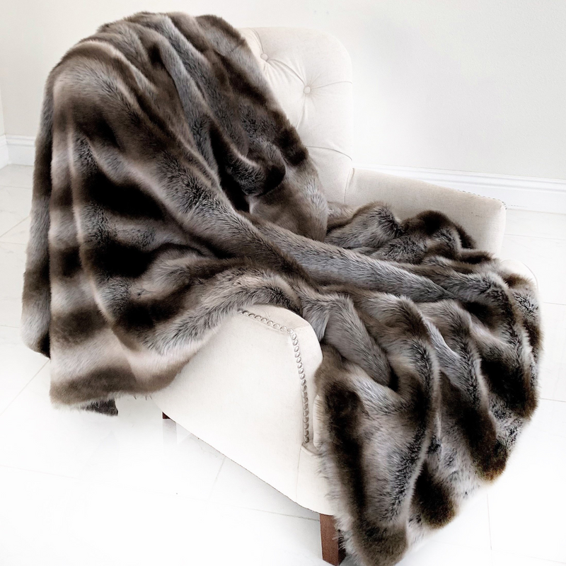 Astral Haven Gray Silver Chinchilla Faux Fur Handmade Luxury Throw