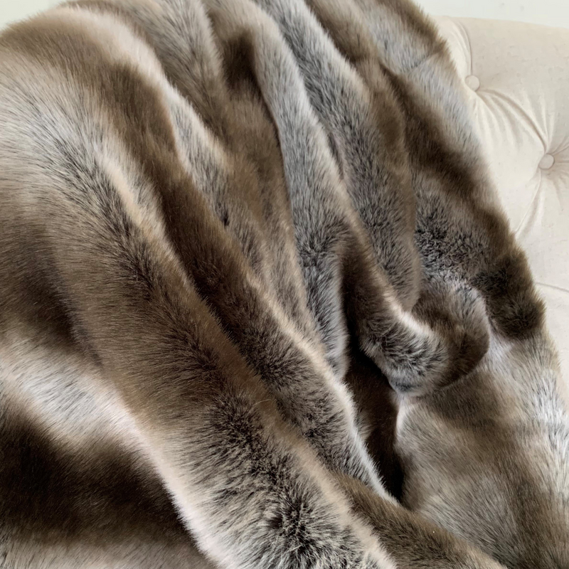 Astral Haven Gray Silver Chinchilla Faux Fur Handmade Luxury Throw
