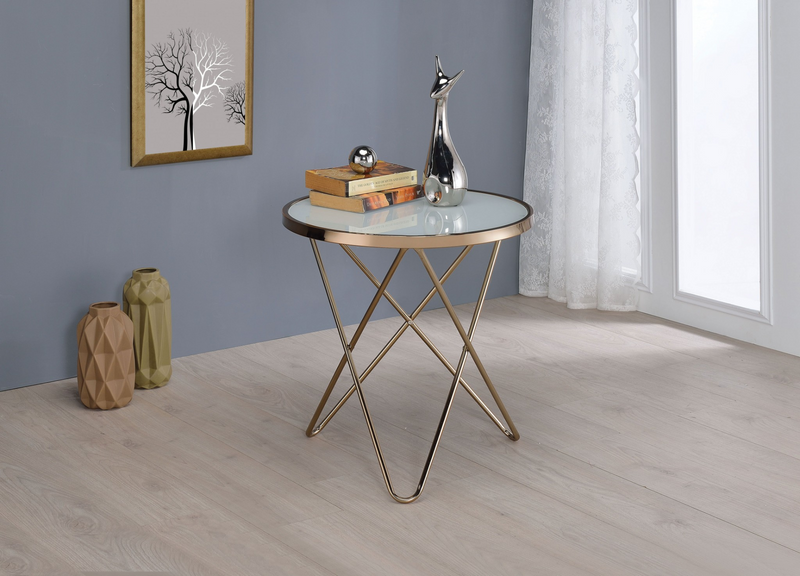 Frosted Glass and Champagne End Table