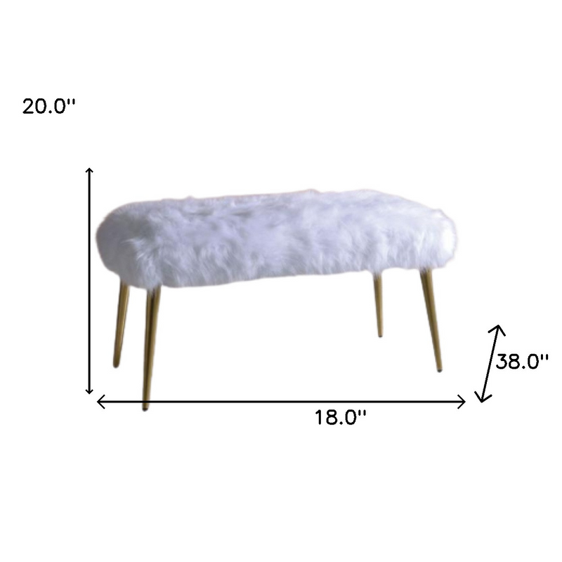 White Faux Fur and Gold Metal Bench