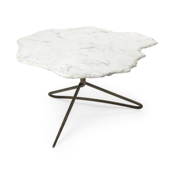 Gilded Harmony Irregular White Marble Coffee Table