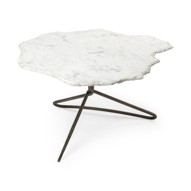 Gilded Harmony Irregular White Marble Coffee Table