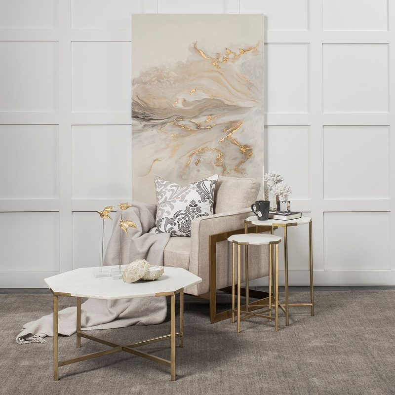 Opulent Hexagon White Marble Coffee Table