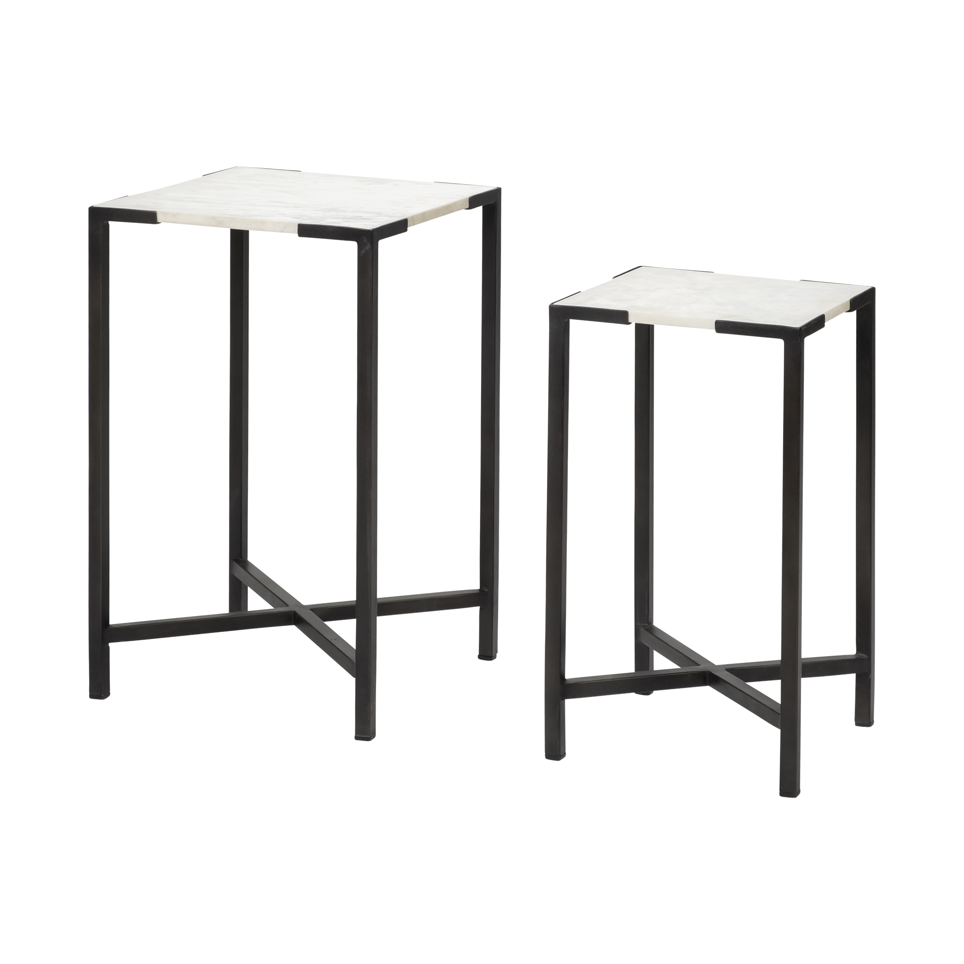 White Marble Square Top Accent Tables with Black Iron Frame