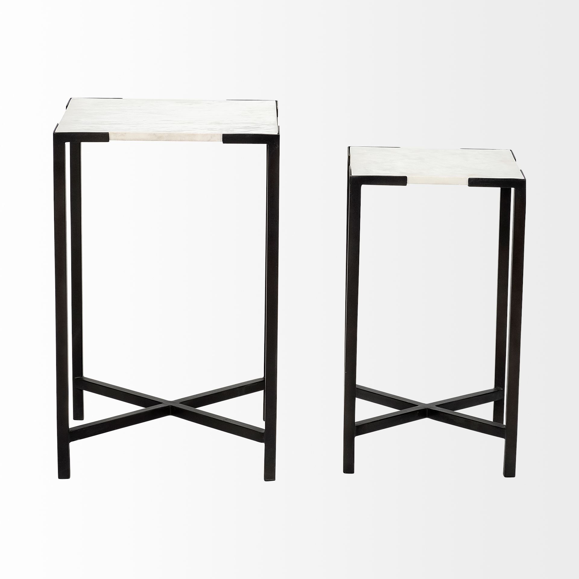 White Marble Square Top Accent Tables with Black Iron Frame