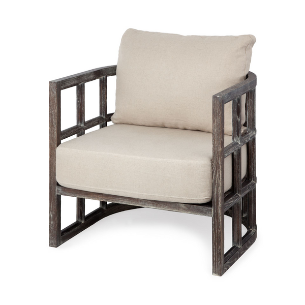 Elegant Ivory Demi Lune Accent Chair with Wooden Frame