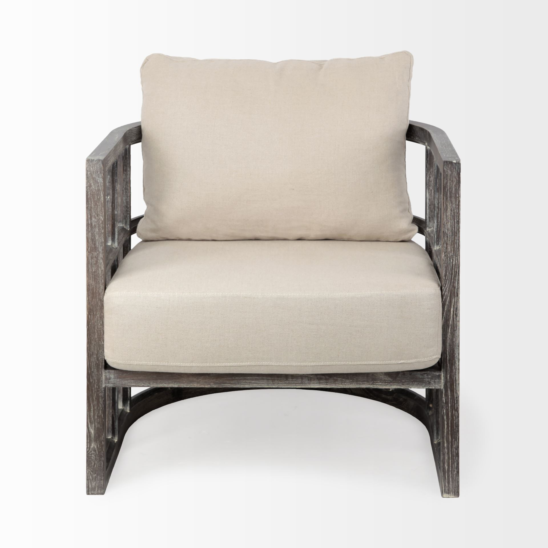 Elegant Ivory Demi Lune Accent Chair with Wooden Frame