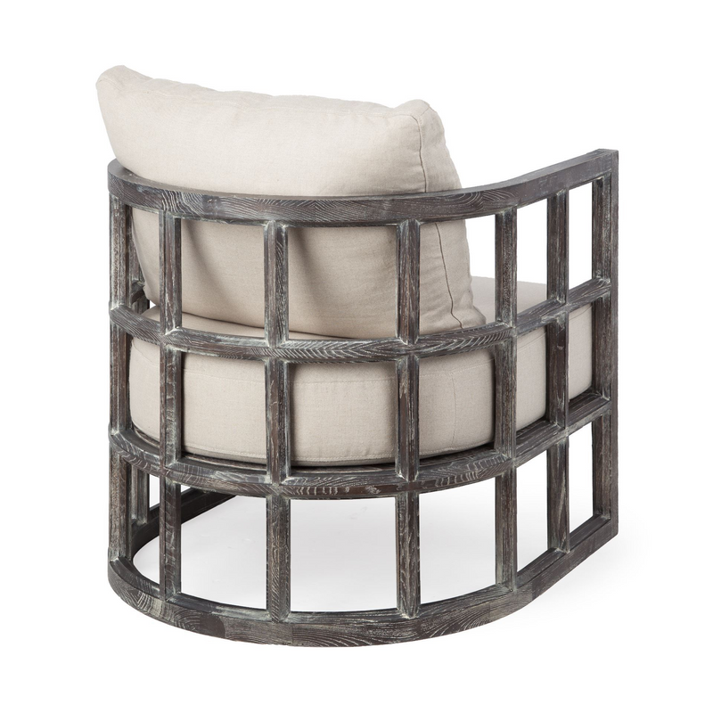 Elegant Ivory Demi Lune Accent Chair with Wooden Frame