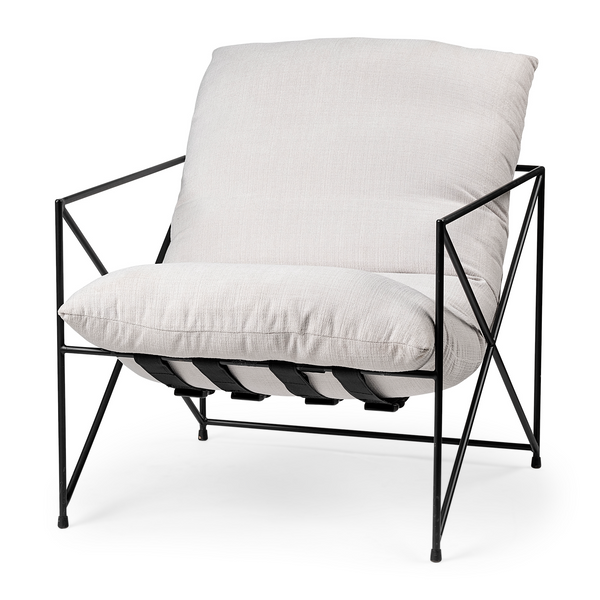 Cream Upholstered Padded Seat Accent Chair with Black Metal Frame
