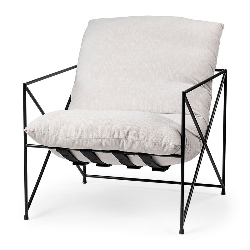 Cream Upholstered Padded Seat Accent Chair with Black Metal Frame