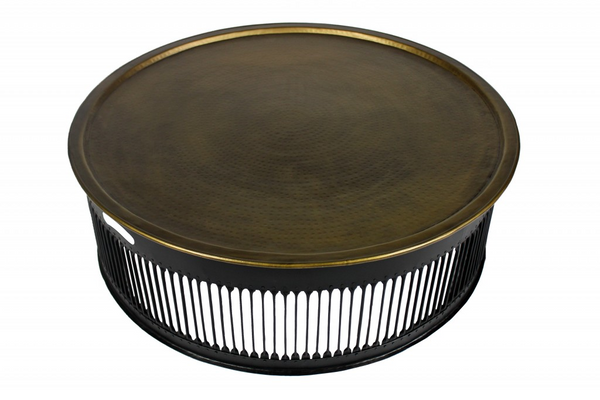 Round Black Drum Brass Coffee Table