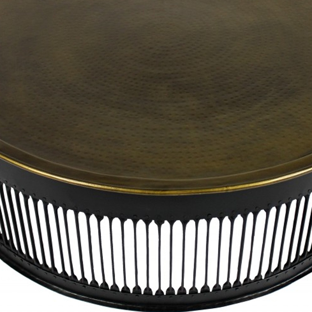 Round Black Drum Brass Coffee Table