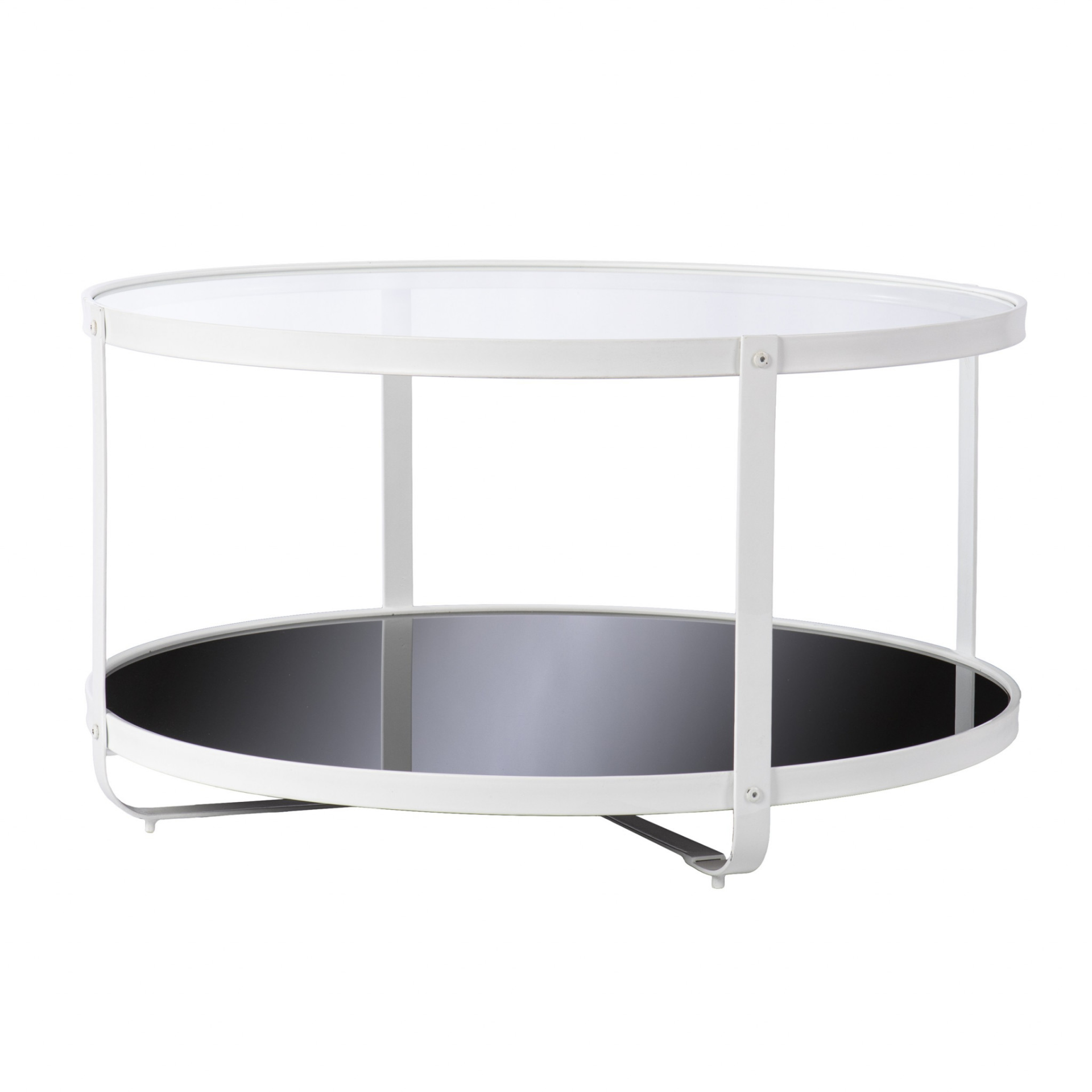 White Glass and Metal Two Tier Round Coffee Table