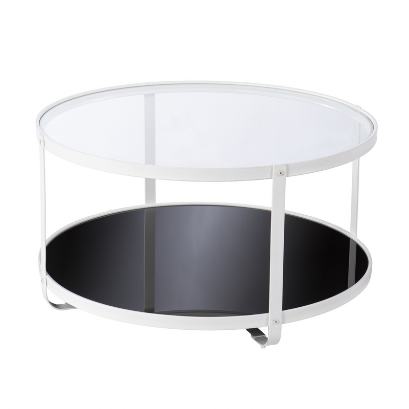 White Glass and Metal Two Tier Round Coffee Table