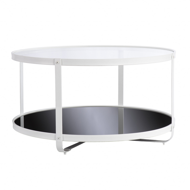 White Glass and Metal Two Tier Round Coffee Table