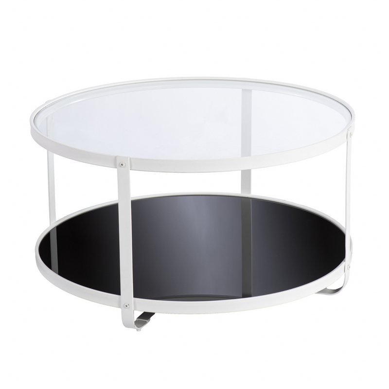 White Glass and Metal Two Tier Round Coffee Table