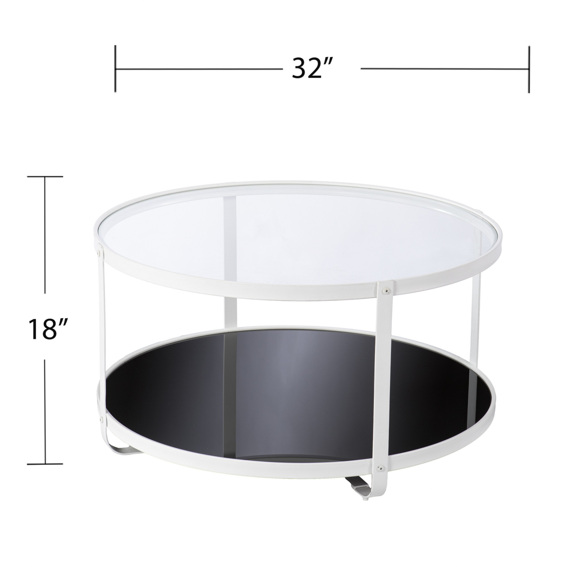 White Glass and Metal Two Tier Round Coffee Table