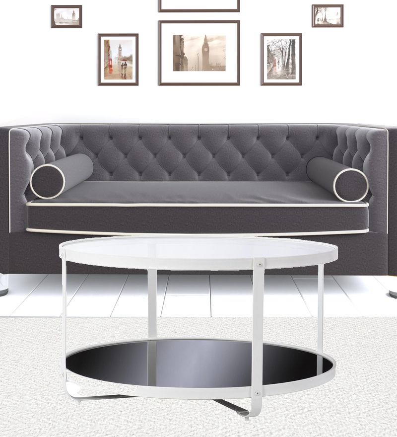 White Glass and Metal Two Tier Round Coffee Table