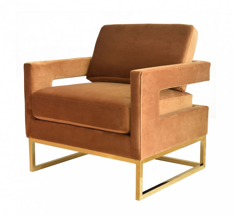 Nova Camel Velvet and Gold Steel Chair