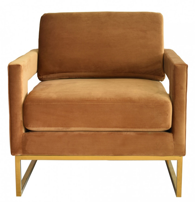 Nova Camel Velvet and Gold Steel Chair