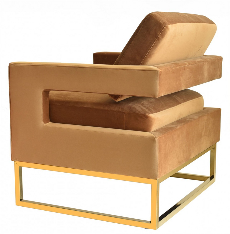 Nova Camel Velvet and Gold Steel Chair