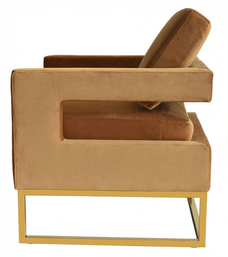 Nova Camel Velvet and Gold Steel Chair
