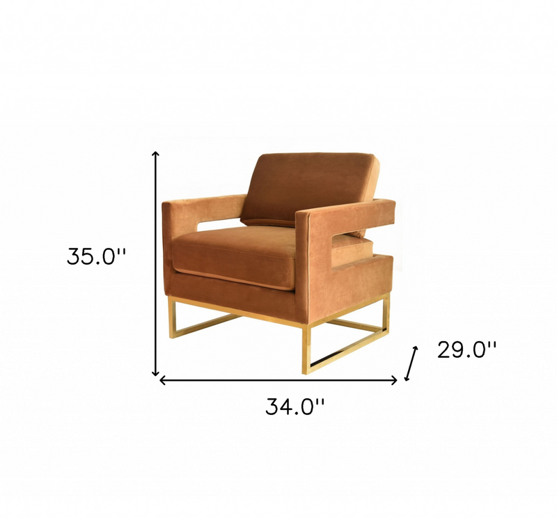 Nova Camel Velvet and Gold Steel Chair