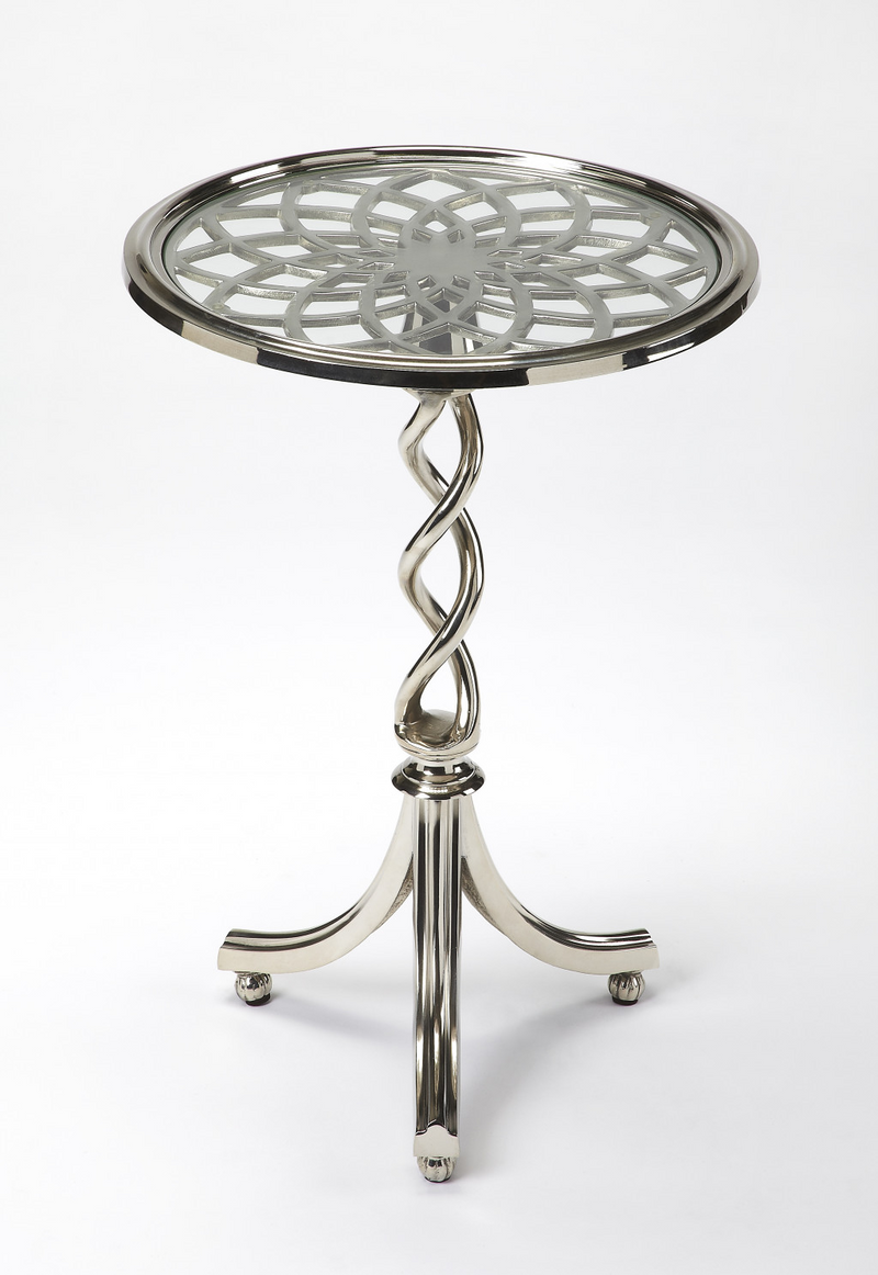 Silver Aluminum Open Lattice Round Top End Table
