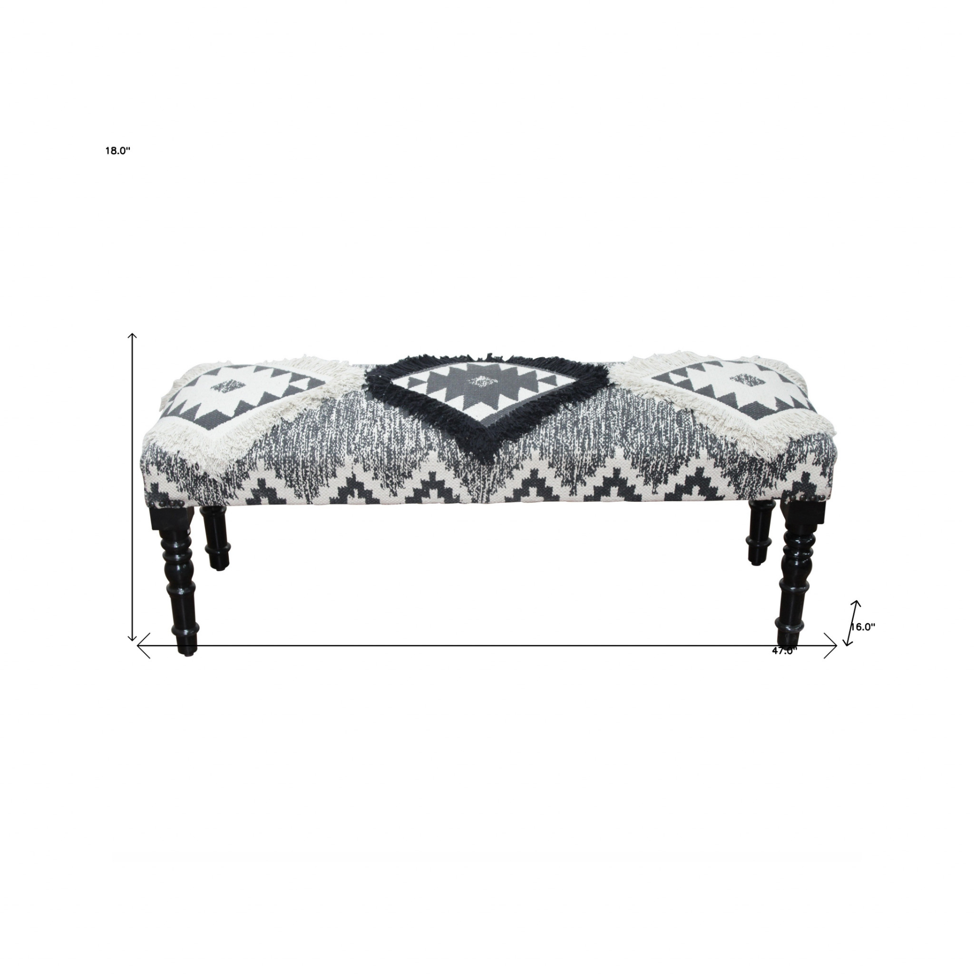 Southwest Black and White Black Leg Upholstered Bench